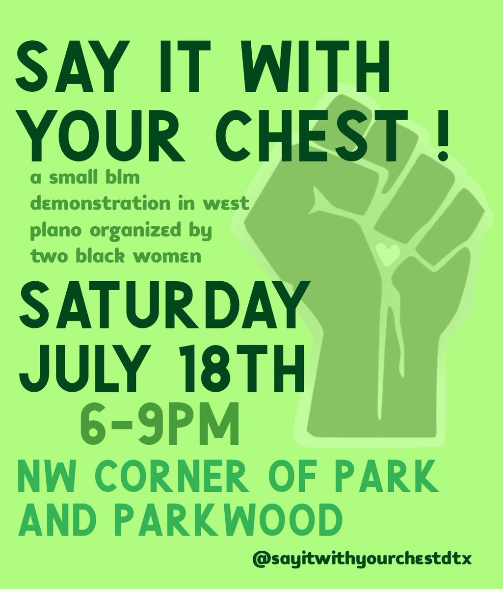siwycdtx's tweet photo. PLANO GIRLS........WHO’S COMING?! COME SUPPORT AND AMPLIFY THE VOICES OF BLACK WOMEN. 

WANT TO DO MORE THAN POST A BLACK SQUARE ON IG....WELL, HERE IS YOUR CHANCE!

PLEASE RT💚💚💚 https://t.co/w6SVOBY8pw