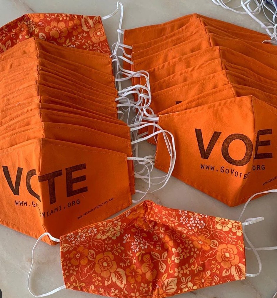 GoVoteMiami's tweet photo. The corona future brings a lot of challenges, but safely voting should NOT be one of them. Whether you are voting by mail or voting at the polls make sure you have a mask. You can get these from @azerowasteculture on Instagram!
#govotemiami https://t.co/3nYWeL5nGU