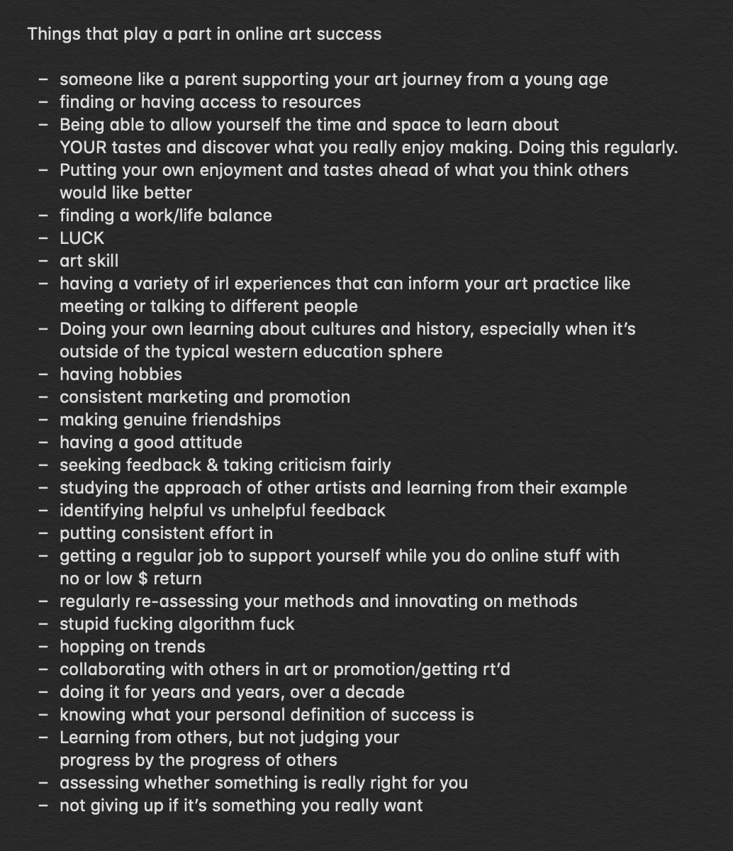 tessamag's tweet photo. There are SO MANY factors to online art success. Here are just some of them in no particular order. https://t.co/XsKasKVJTq