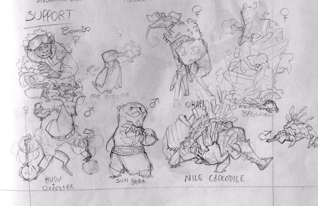 Here's the second set of characters. There are 6 classes, and seven animals for each class, meaning there are 42 characters in total. Not to mention all the NPC and enemy animals the player would be fighting... it that'll be for another day