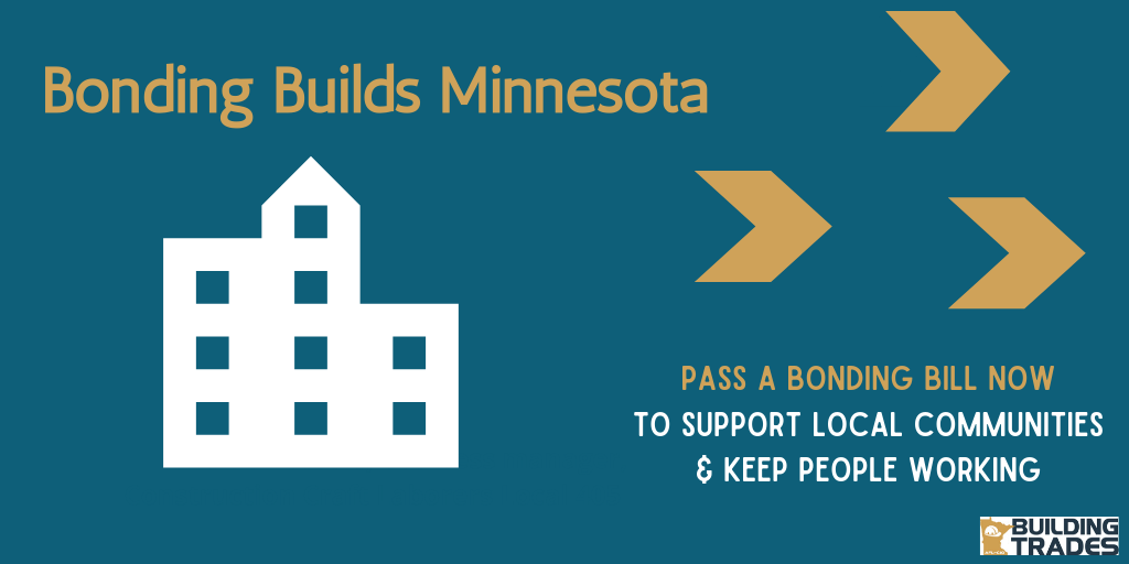 MNBldgTrades's tweet photo. Minnesota communities need bonding investment to help revitalize local economies during and after the COVID-19 pandemic. #mnleg lets pass a strong bonding bill! #MNBondingBill2020 #mnrecovery #mntrades https://t.co/bwRmV7PuFe