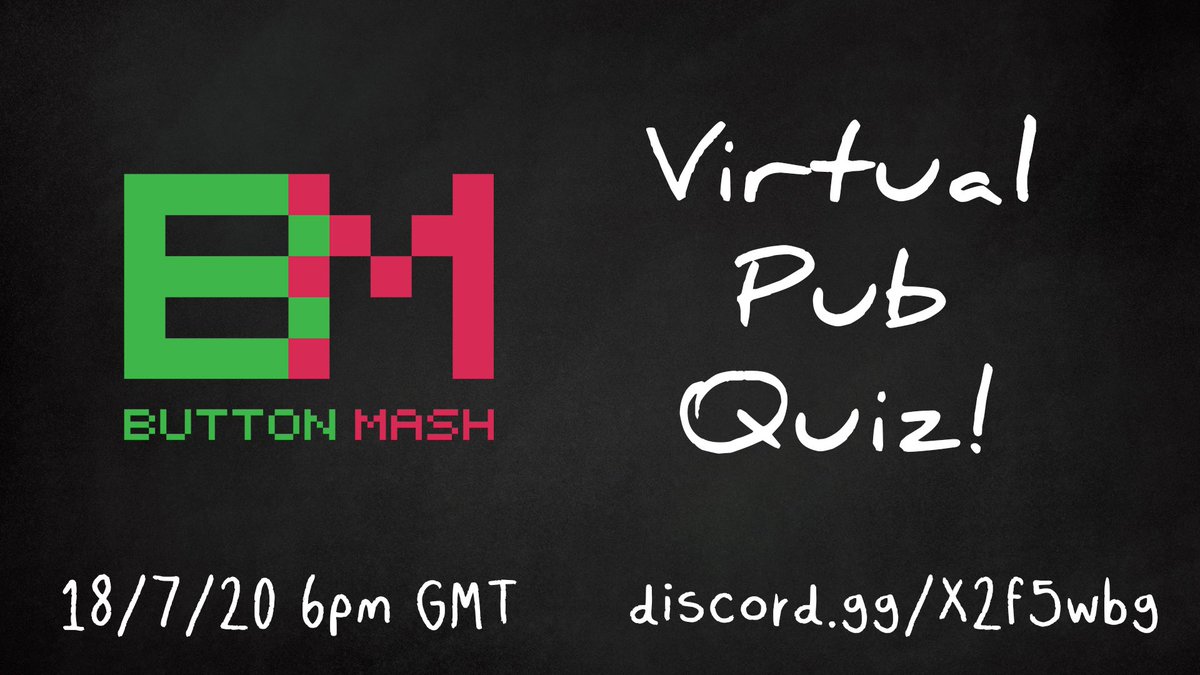BMashHorse's tweet photo. The second Button Mash Virtual Pub Quiz comes to you this Saturday!!! Join us at 6pm! https://t.co/3pp0VEhr5t