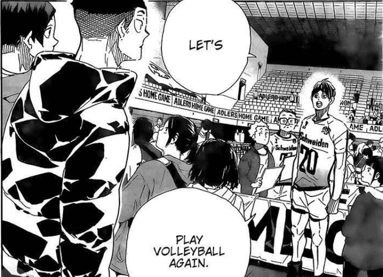 Instead of saying another apology, he asked them the thing that brought them together in the first place which was playing volleyball. This is vital bec Kageyama wants to show how much he has grown to those two people that impacted his childhood.