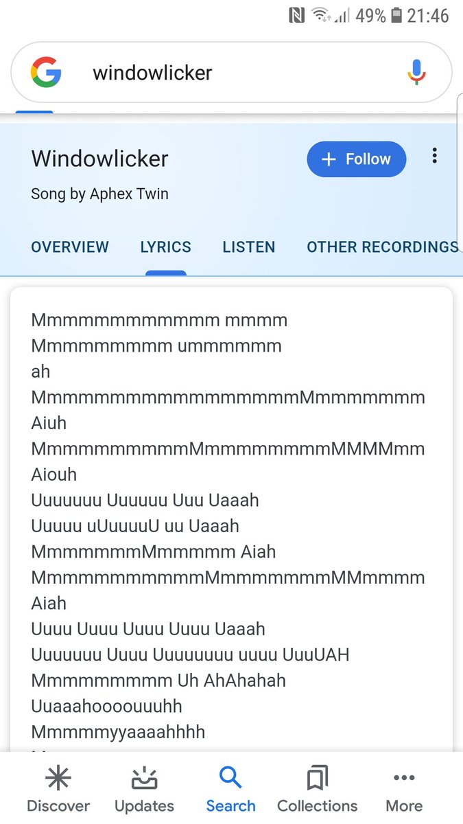 Possibly the last man on earth to discover this but if you Google the lyrics to Windowlicker by Aphex Twin this is what you get. Amazing.
