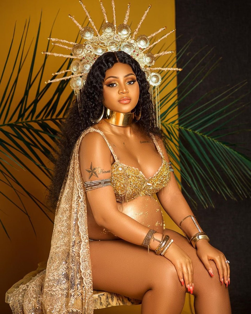 netgists's tweet photo. Nollywood Actress, Regina Daniels Shares Photos of her
baby bump.

★ She tagged the photos as ‘A mum. I'm proud'.

The Actress and her billionaire husband, Mr. Ned Nwoko had
the naming ceremony of their son, Munir Neji Ned Nwoko on
Friday. https://t.co/9OnrG9Zqhj