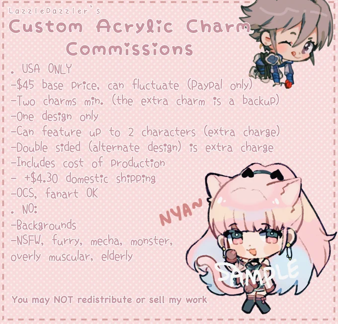 As usual custom charm comms are available again~
And for the first time with an exclusive full body couple/pairing style! Slots are very limited! tysm~

If interested, apply here:
?Charm Comm: https://t.co/O61xMGt5nV
?Prev Comm &gt; Charm Conversion: https://t.co/Ji9OzpbL8W 