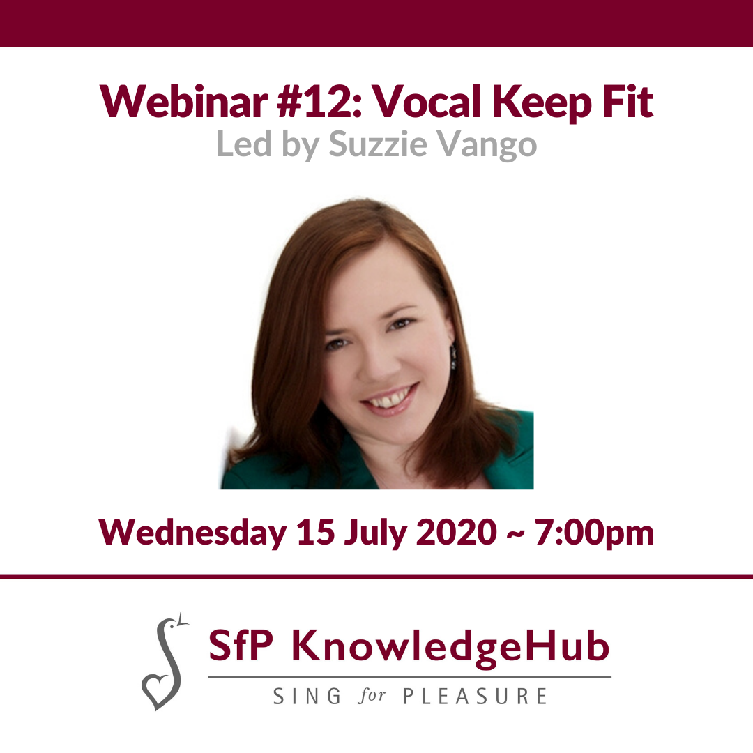 singforpleasure's tweet photo. 2nd webinar in our #SfPKnowledgeHub Series 3 is proving v popular; don't miss out! @suzzievan will pass on lots of gentle vocal exercises on Weds 15 July at 7pm, to keep your voice healthy; something all #singers and #choirleaders should know about. Info: https://t.co/fwkUtOkpy9 https://t.co/GfDV4WjXtn