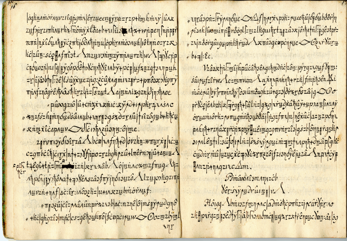 Lingvistiko's tweet photo. Ĉi tiu estas parto de la Copiale-ĉifro. Ĝi enhavas 105 paĝojn skribitajn en sekreta ĉifro inter 1760 kaj 1780. Ĝi estis fine solvita en 2011 kun la helpo de komputiloj. La ĉifro priskribas okulistan inician ceremonion kaj aliajn rilatajn aferojn. #Esperanto #Copiale #Ĉifro https://t.co/9GOCpNn9i4