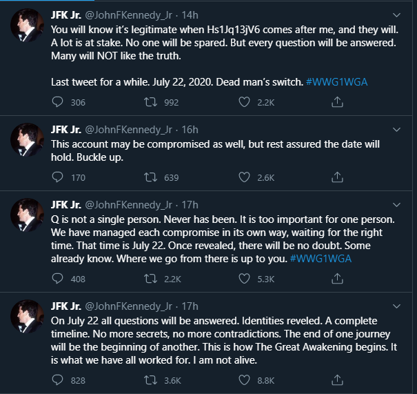 Poker And Politics One Of The Endless Jfk Jr S Claims That The Great Awakening Will Happen In 10 Days And The Current Person Using The Q Account Is Going To