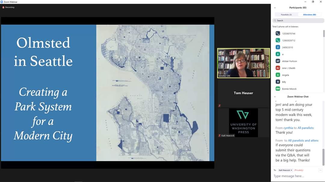 CapitolHillPast's tweet photo. Our first online presentation with Jennifer Ott is in progress! Join us with the Zoom ID: 99066524673 #olmstedinseattle https://t.co/yrFWm0OzHU