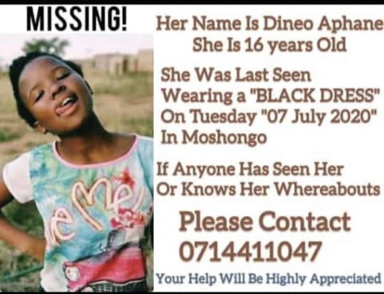 AlertMzansi's tweet photo. Missing person alert. 
Please help us find Dineo Aphane. Please retweet until she is found. 

#cyrilramaphosa cupcakes Gordons  #Uyajola99Sundays Tops Ndlozi #alcoholban Phumzile Taxi Gazette  #immediateeffect President. https://t.co/Vd9HRbc2iP