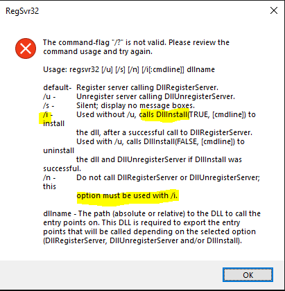 SBousseaden's tweet image. regsvr32 with /i arg option (DllInstall) normally should always go with /n option if not then it&apos;s suspicious (e.g. regsvr32 /s /i c:\path\a.dll)