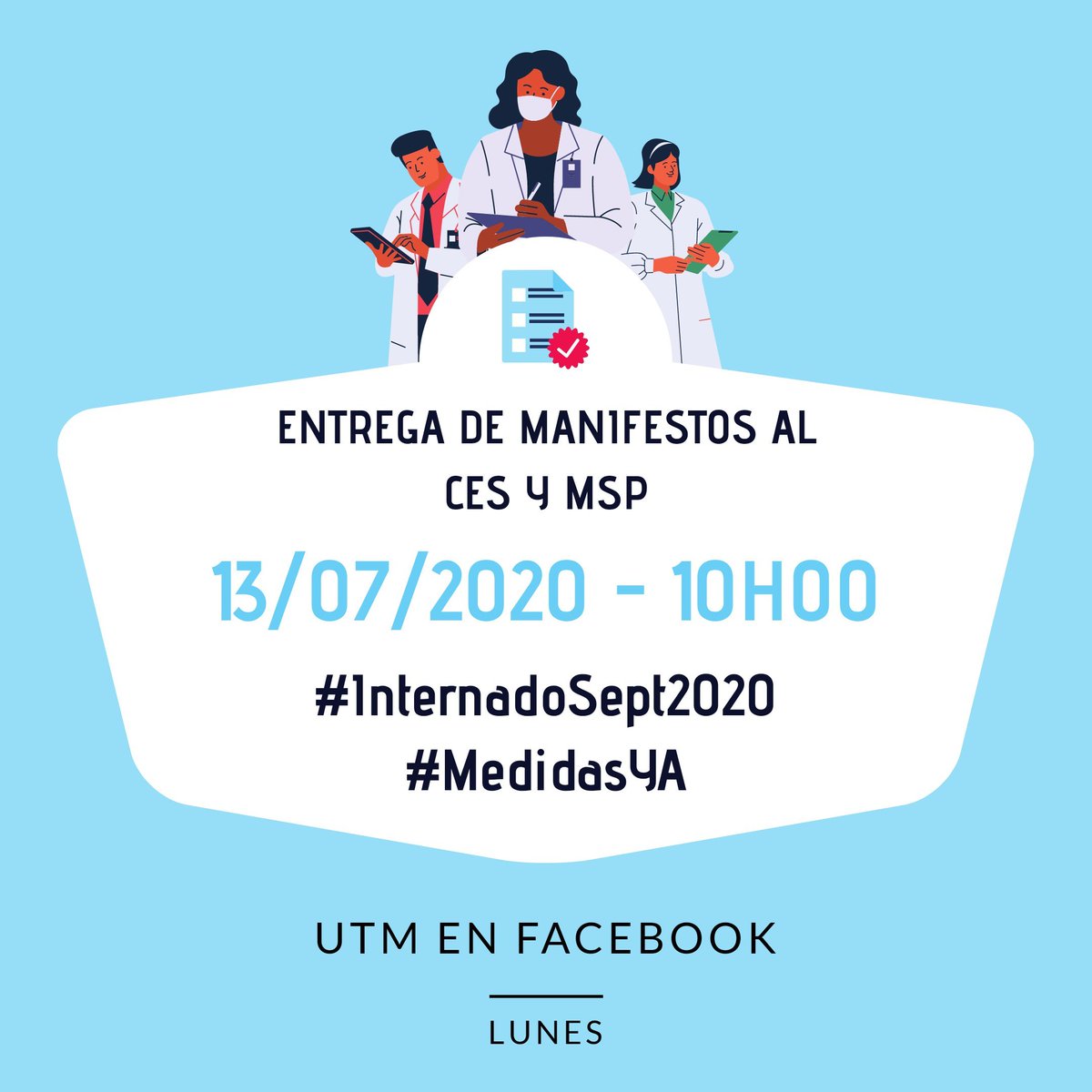 marcelavelezl's tweet photo. Los estudiantes enmarcados en una lucha colectiva comenzamos la defensa de los derechos vulnerados hacia nuestros compañeros de la salud de la @UTMManabi.  @Salud_Ec @Salud_CZ4 No contarán con los Internos para septiembre y debe preocuparles #InternadoSept2020 #MedidasYa @ces_ec https://t.co/CwRPGxR8hA