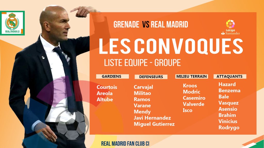 madridfanci's tweet photo. #Realmadrid
#RMFCCI #RMCI
Les 23 joueurs convoqués pour affronter @GrenadaCdeF demain.
#HalaMadrid https://t.co/Kzr64I7Pxj