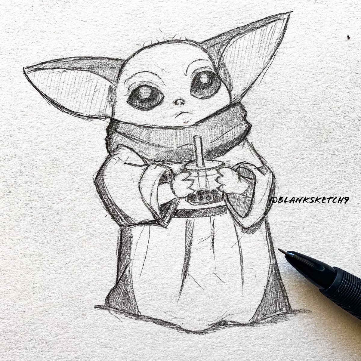 blanksketch's tweet photo. May the force be with you in boba 🍵 #babyyoda #StarWars https://t.co/Db9vLOYP9I