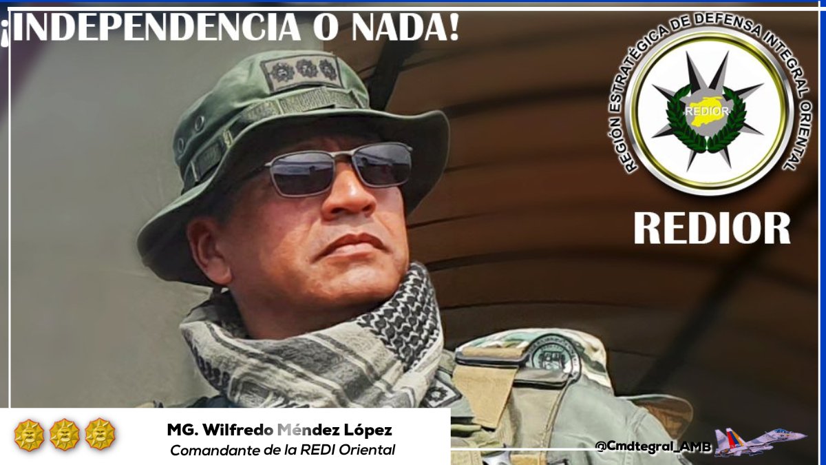 ¡Felicitaciones Centinela de la Patria! MG. César Méndez L. quien ha sido ratificado al frente de la <a href="/REDI__Oriental/">REDI ORIENTAL</a> por nuestro Presidente y CJ <a href="/NicolasMaduro/">Nicolás Maduro</a>. Continuemos fortaleciendo contundentemente la Patria de los hijos de Bolívar y Chávez ¡INDEPENDENCIA O NADA!