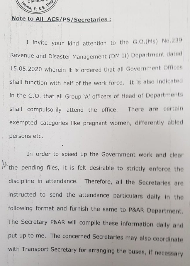 DennisJesudasan's tweet image. #TamilNadu Chief Secretary K. Shanmugam cracks the whip on State government employees, some of whom seem to be late and irregular in attending their offices; to monitor attendance on a daily basis from today @THChennai (1/2)