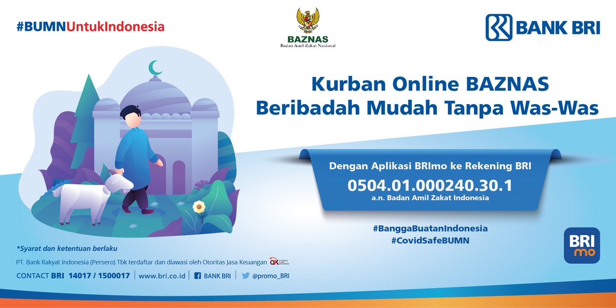 Beribadah mudah tanpa was-was, yuk kurban online melalui <a href="/baznasindonesia/">BAZNAS</a> 

Info lebih lengkap, klik bit.ly/baznaskurban

#promobri #bankbri