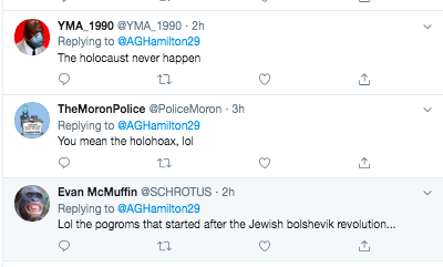 In case you were wondering what kind of responses I get for tweeting about being Jewish, antiSemitism, and my family's history...