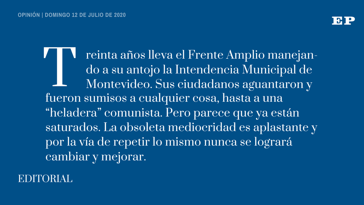 Martínez y Cosse, dos que no se quieren nada (nada de nada), saldrán abrazados en las fotos de campaña por la IMM porque en el FA no le temen a la hipocresía. Es tiempo de pensar si vamos a seguir con esta patética mediocridad cinco años más. Editorial: elpais.uy/CpmicqR