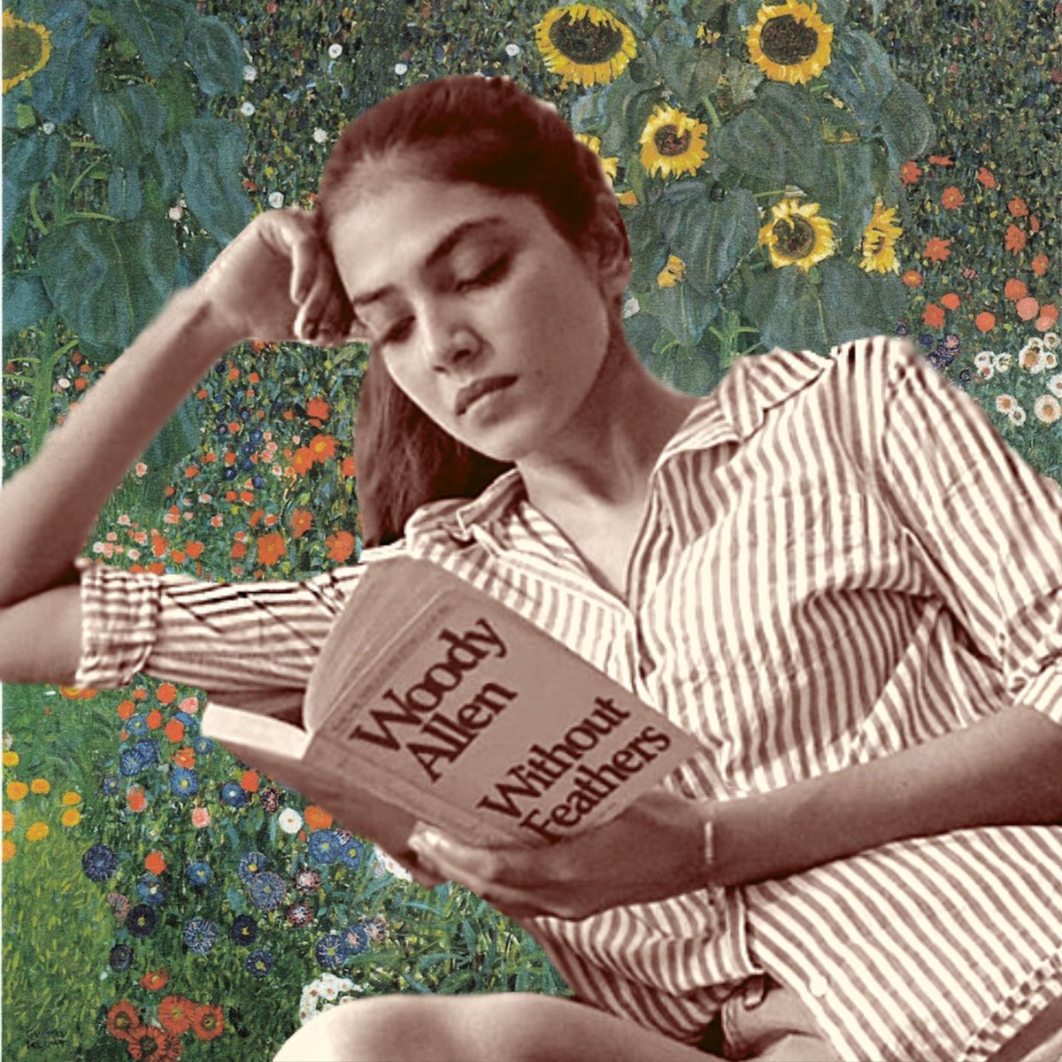editrani94's tweet photo. I sometimes like to think of MY WIFE Malavika reading one of my favourite books, lying on a Klimt painting. Is that creepy? Yes. Did I make it happen? Yes. https://t.co/FCKPbAzgb4