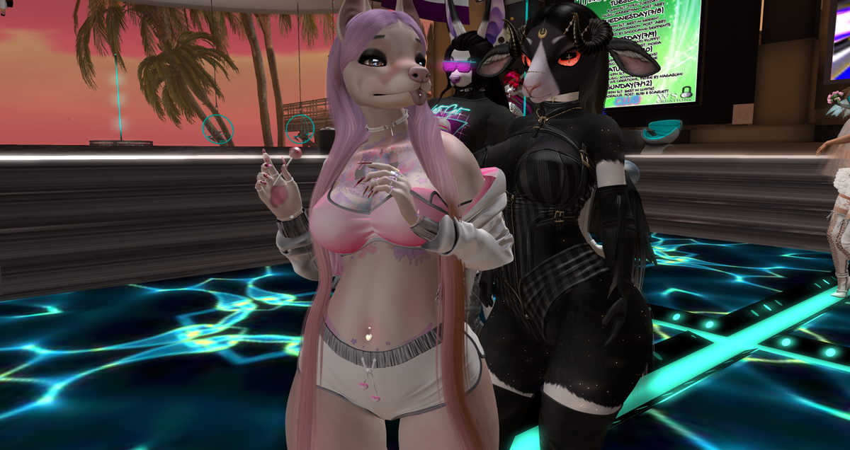 sista_sohl's tweet photo. Exhibit A - My newby ass vs Exhibit B - Awesome Sauce, exhibit B taken by @GothlyHaiden . We were like OMG we took it at the same time. However let's stop &amp; admire her avi, the bestie @LeonnardSl  looking cool in his 80's gear.
#slclub #clubren #musiclover #secondlife #furiends https://t.co/H9hTgkuhzV