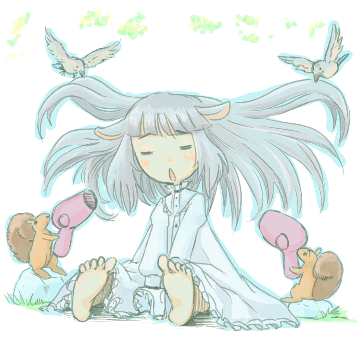 「乾かすの大変なんですよ ひついさん

#Merry_at 」|じゃばのイラスト