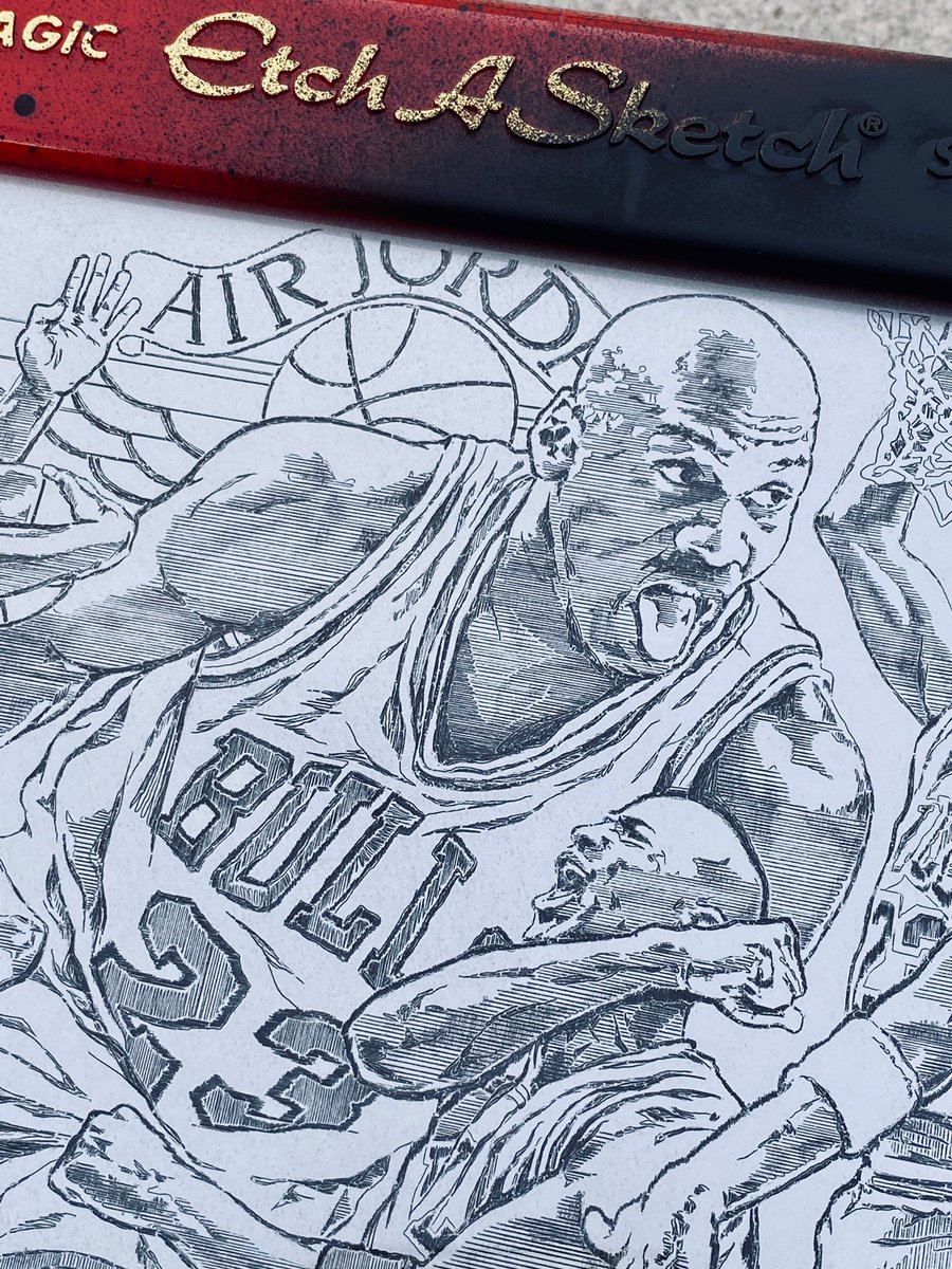 GVartwork's tweet photo. In honor of National Etch A Sketch day we’re excited to unviel George’s newest and perhaps best Etch A Sketch yet. This a tribute to the great Michael Jordan!

In honor of the big day we will be giving away a 1 of 1 print!

All you have to do is RT and follow us to be entered! https://t.co/wlNuweVR0q