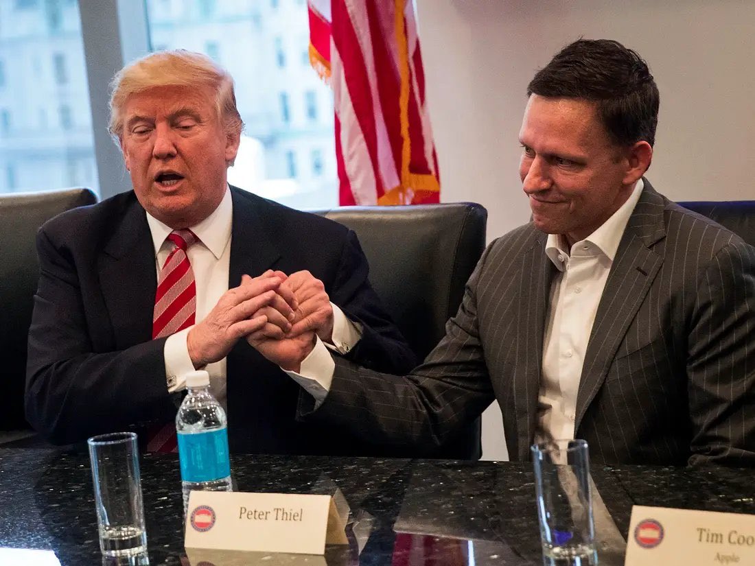 12/. “The vast increase in welfare beneficiaries & the extension of the franchise to women have rendered the notion of ‘capitalist democracy’ an oxymoron.” (Peter Thiel, 2009)White supremacist Curtis Yarvin wrote Peter Thiel is “fully enlightened, just plays it very carefully.”