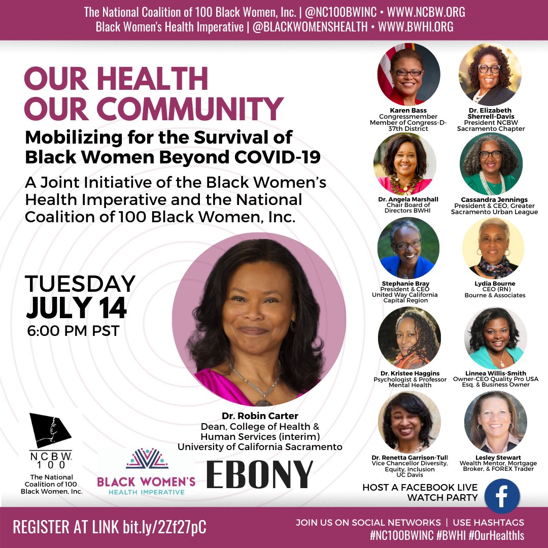 nc100bwinc's tweet photo. Our Health, Our Community webinars continue and features this group of brilliant, dynamic Black women leaders!

RSVP today: https://t.co/wu05m03Aex

#NC100BWINC #BWHI #OurHealthIs #NCBWSacramento https://t.co/HXxVGEM0Cu