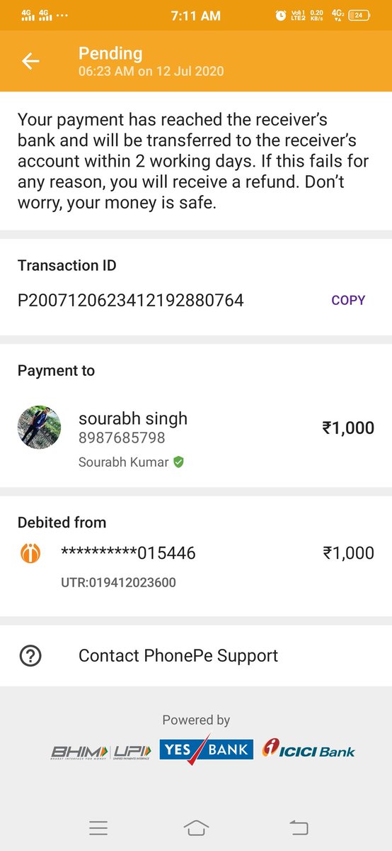 beingssc1's tweet photo. Dear @PhonePe_ @phonepe_safety @PhonePeSupport what goibg wrong with you, first time i face this issue,the money is diducted but still showing pending from 24hrs... https://t.co/xDmOPVrbWo