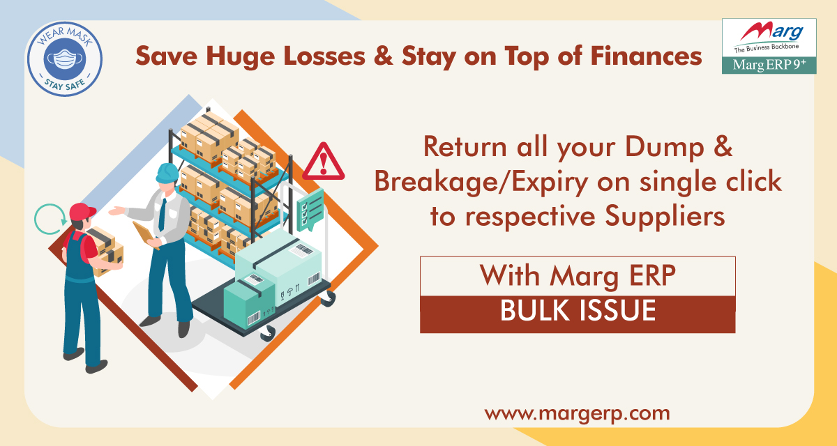 MargErpLtd's tweet photo. Are you still struggling hard to manage your Dump &amp; Expired Stock &amp; suffering from losses?
Return all your Dump &amp; Breakage/Expiry on a single click to respective suppliers by #MargERP BULK ISSUE. 
👉MC at 9999999364
https://t.co/pVpTDFwb9H
 #SafeMarg #MargERP #DigitalBusiness https://t.co/7zdGYXvxdl