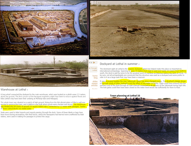  #Lothal was well planned dock (discovered in 1954) and one of the ancient sites of Harappan culture, It was well ahead of its time. It was a linking maritime commerce route to Mesopotamia around 2k-3kBC.  https://www.britannica.com/place/India/Harappa#ref485025 https://web.archive.org/web/20200624122417/https://whc.unesco.org/en/tentativelists/5918/ 5/n