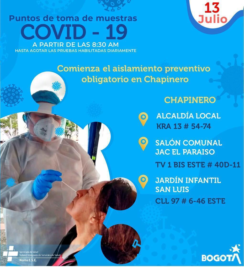 SubRedNorte's tweet photo. Es el momento de hacerte la prueba COVID-19. Si tienes síntomas, eres adulto mayor o sufres enfermedades cardiovasculares, hipertensión, diabetes, enfermedad cerebrovascular, enfermedad respiratoria, VIH u otra inmunodeficiencia, tómate la prueba en nuestros puntos de Chapinero. https://t.co/ezozyUc0q0