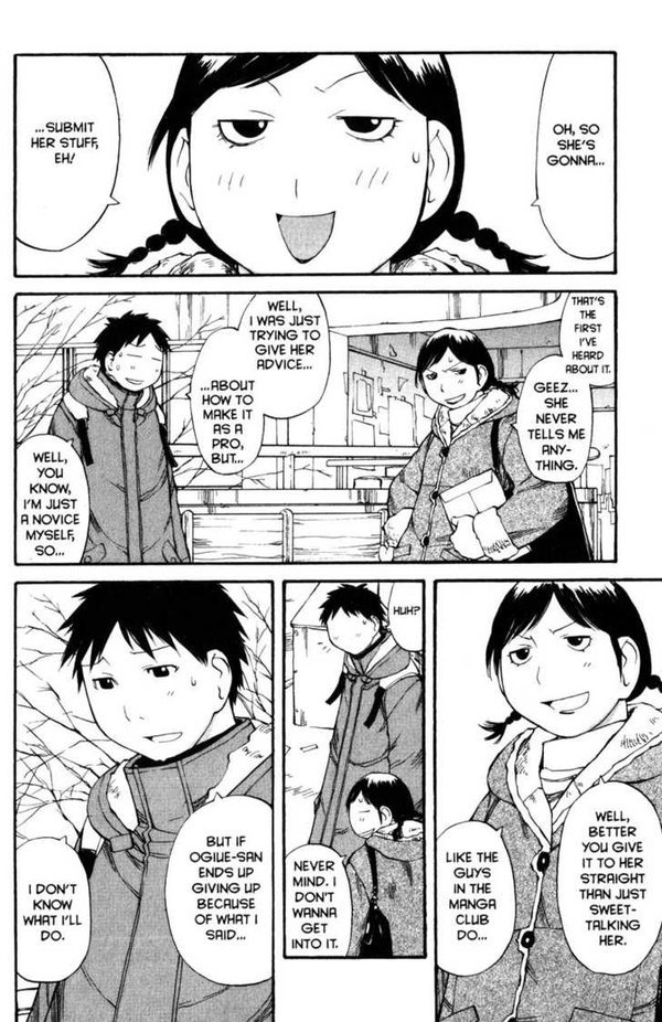 With all this art discourse going around I just wanna post these three pages from Genshiken, Volume 9. I feel like this is relevant to people who think artistic success is exclusively tied to your follower count.
Also Ogiue is a great character, read Genshiken.