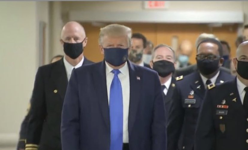 40.) Refusing to a wear a mask in public for the first 5.5 months—until over 3 million Americans had been infected and over 137,000 had died from COVID-19, and even THEN only doing it for a photo-op at Walter Reed, not wearing it correctly, and taking it off immediately after.