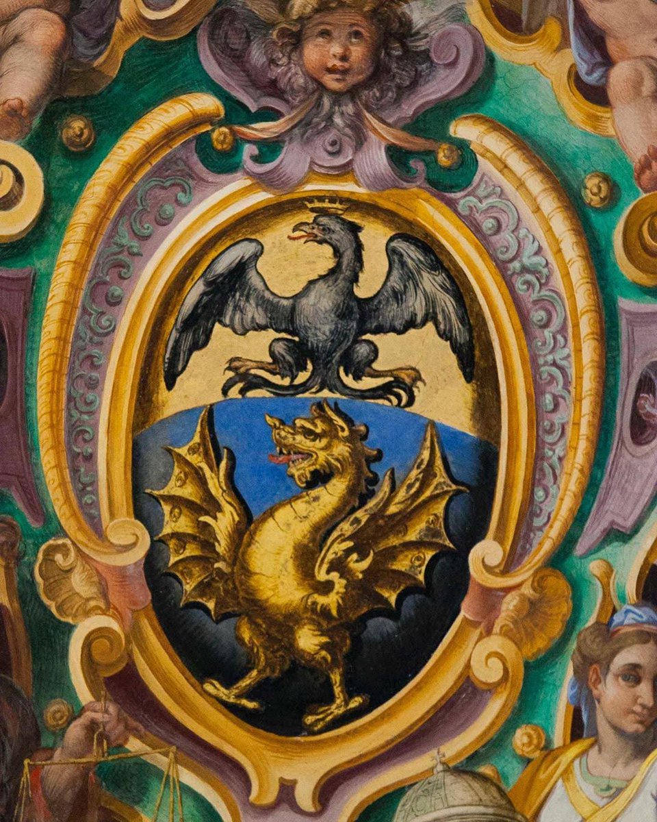 Fresco found on the ceiling in the Vatican museum's hall of geography that depicts both a Dragon (serpent) and an Eagle.