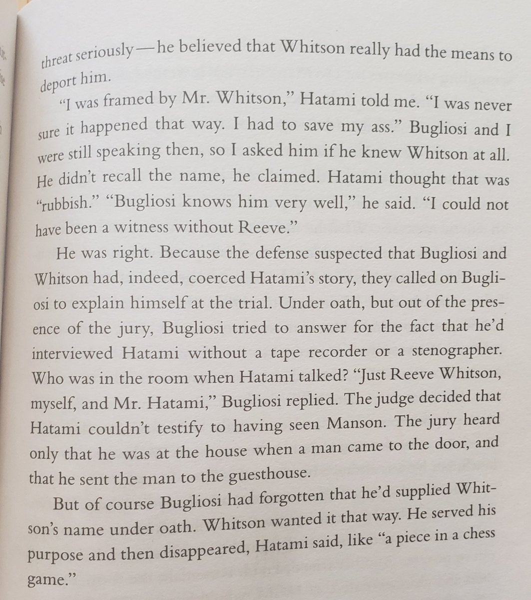 Whitson went on to pressure Hatami to testify that he'd seen Manson at the house four months prior to the murders- thus linking Manson to the scene and to the victims. Hatami knew this was untrue, but was threatened with deportation if he didn't comply. So he did: