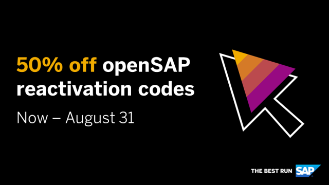 mvr_ramki's tweet photo. Buy now, redeem later! Until August 31, you can get 50% off openSAP reactivation codes, which can be applied to valid self-paced courses at any time. Get them here: https://t.co/8crCCuCL8w https://t.co/1hFfIlsoiC https://t.co/CT0w6ZuPor