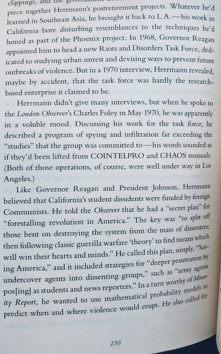 Herrmann was enlisted by then-Governor Reagan himself to implement the anti-left/counterinsurgency tactics in California, beginning in 1968 with the "Riots and Disorder" task force. This was happening throughout the Family's LA relocation and the murders.