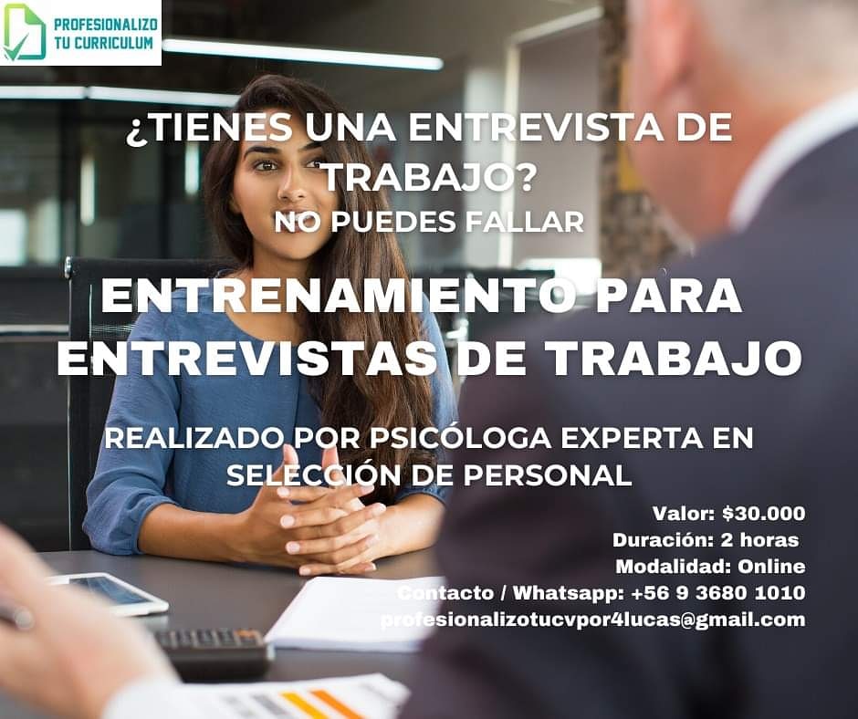protucv's tweet image. Como Psicóloga experta en Selección de Personal y RRHH te puedo ayudar a prepararte para tu entrevista de trabajo.
Escríbeme a profesionalizotucvpor4lucas@gmail.com o contáctame al +56 9 3680 1010
#chile #trabajo #crisiseconomica #trabajoenchile #sihaypega #empleochile