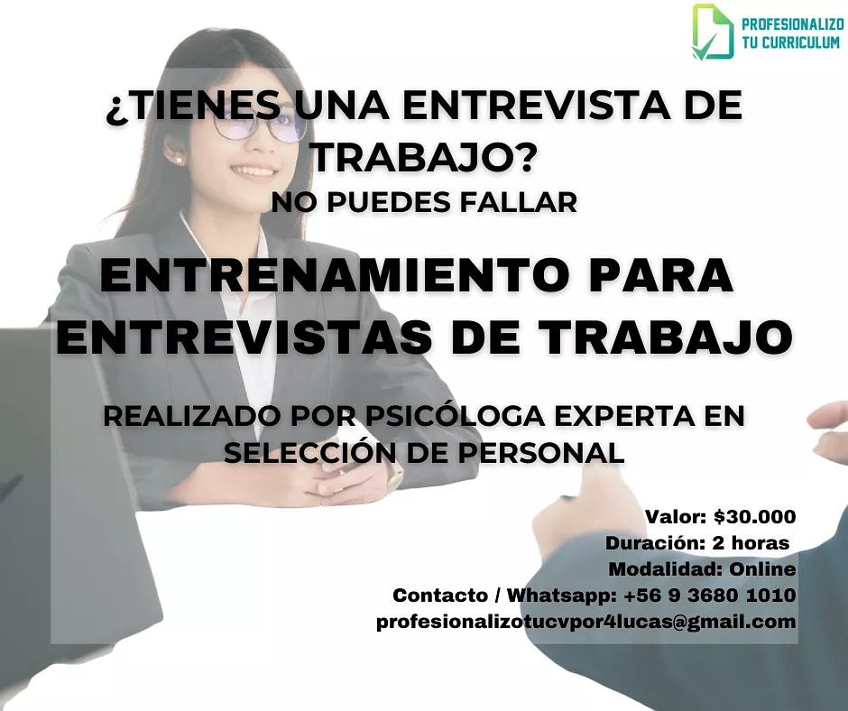 protucv's tweet image. Como Psicóloga experta en Selección de Personal y RRHH te puedo ayudar a prepararte para tu entrevista de trabajo.
Escríbeme a profesionalizotucvpor4lucas@gmail.com o contáctame al +56 9 3680 1010
#chile #trabajo #crisiseconomica #trabajoenchile #sihaypega #empleochile