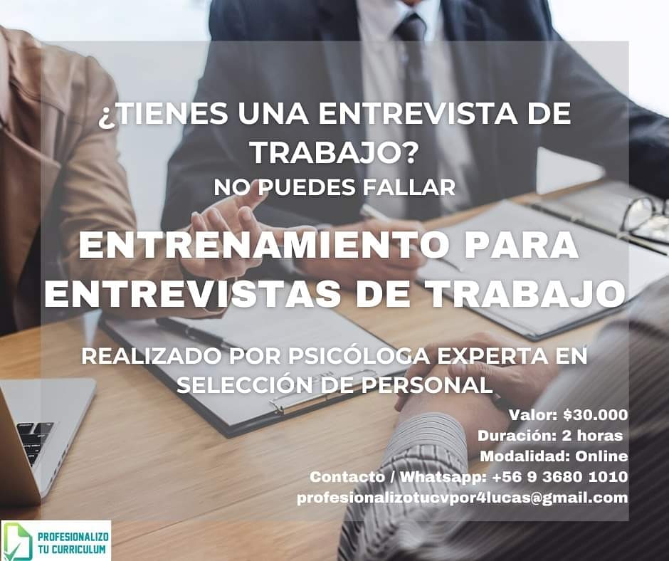 protucv's tweet image. Como Psicóloga experta en Selección de Personal y RRHH te puedo ayudar a prepararte para tu entrevista de trabajo.
Escríbeme a profesionalizotucvpor4lucas@gmail.com o contáctame al +56 9 3680 1010
#chile #trabajo #crisiseconomica #trabajoenchile #sihaypega #empleochile