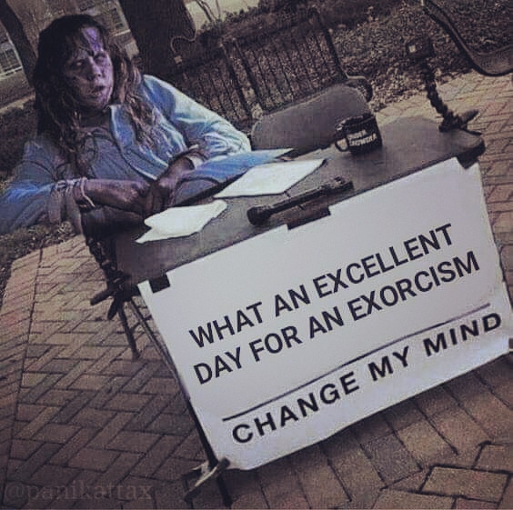 Panikattax's tweet photo. I thought this would be perfect for today's climate. 😂
.
.
#Theexorcist #stevencrowder #horror #exorcism #Politics #Conservative #socialcommentary https://t.co/CzOLLFvM0O