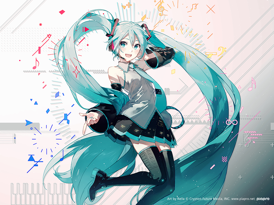 hatsune miku 1girl solo long hair twintails detached sleeves skirt necktie  illustration images