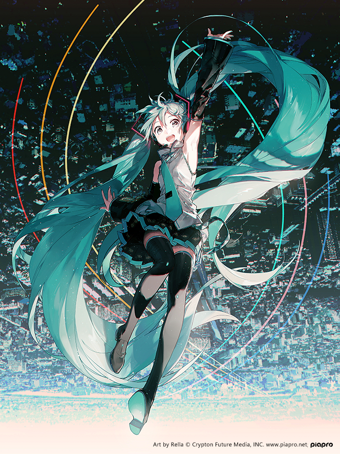 hatsune miku 1girl solo long hair twintails detached sleeves skirt necktie  illustration images