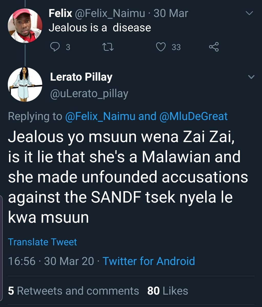 He has also previously fomented sentiments against  @NalediChirwa and  @zilevandamme based on their heritages.(Note the difference in tone in his earlier tweets with Van Damme)