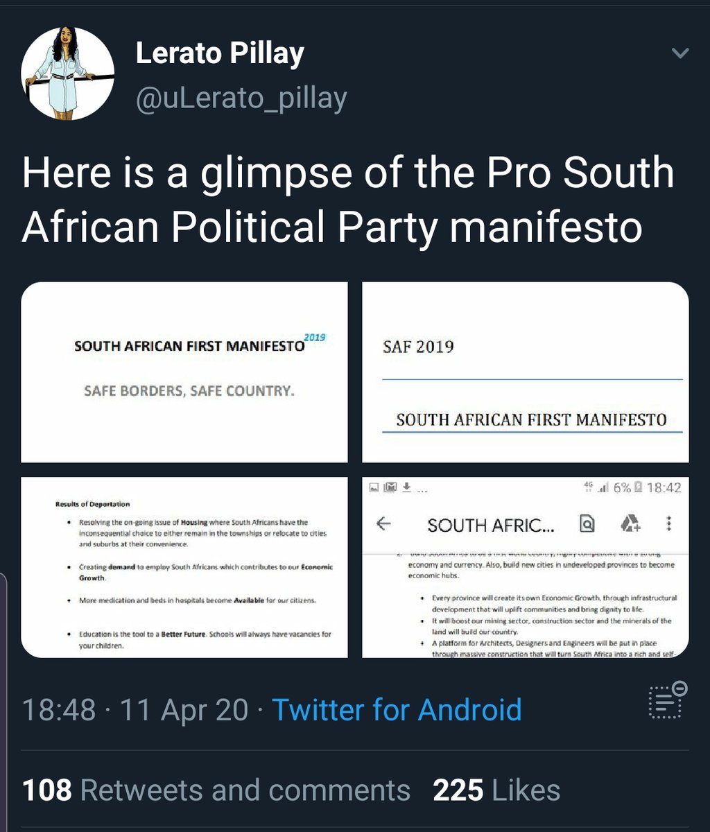 Although  @MarioKhumalo and the South African First political party denies knowing who  @uLeratoPillay is, he apparently knows him well enough to know which of the numerous accounts are real, and which are fake.Both SAF and Khumalo also frequently interact with the account.