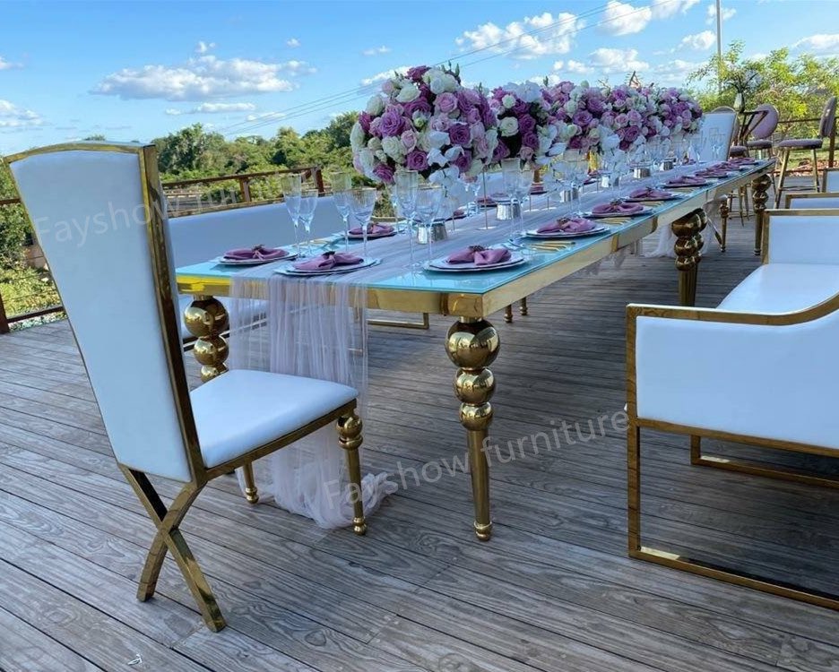 metal frame rectangle stainless steel wedding table with glass top app.alibaba.com/dynamiclink?to…