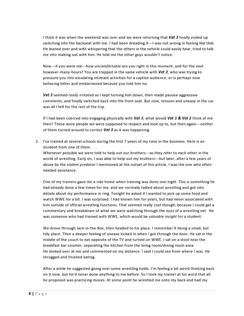 After weeks of arguing with myself I have finally compiled 19 different perpetrators and incidents from my time in wrestling to share with those who need to know: they are not alone, and just how bad it is. Just read it all. It's time to clean house. 1-4 of 17  #SpeakingOut